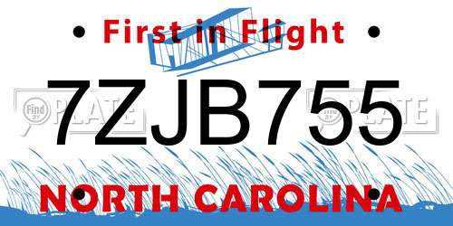 7ZJB755 North Carolina License Plate