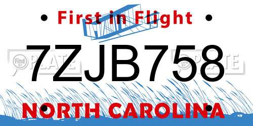 7ZJB758 North Carolina License Plate