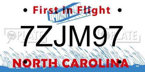 7ZJM97 North Carolina License Plate