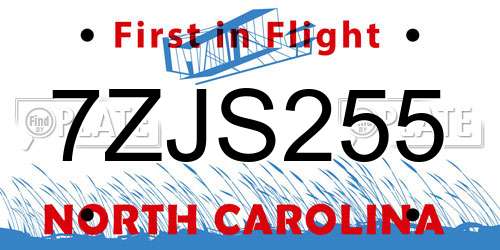 7ZJS255 North Carolina License Plate