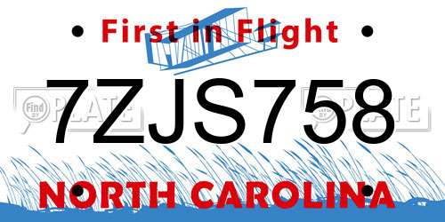 7ZJS758 North Carolina License Plate