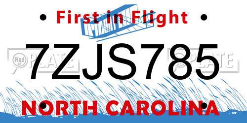 7ZJS785 North Carolina License Plate