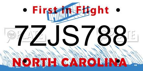 7ZJS788 North Carolina License Plate