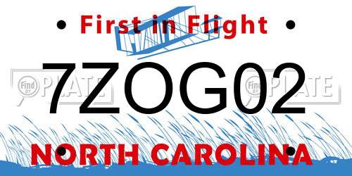 7ZOG02 North Carolina License Plate