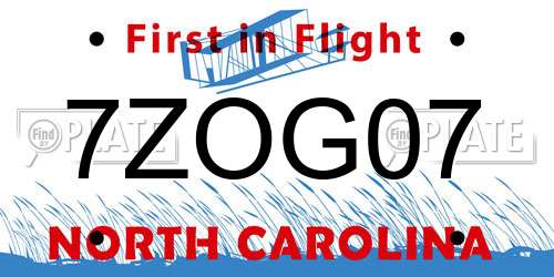7ZOG07 North Carolina License Plate