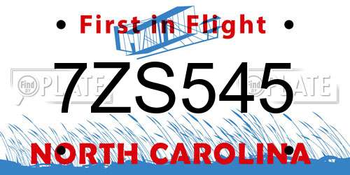 7ZS545 North Carolina License Plate