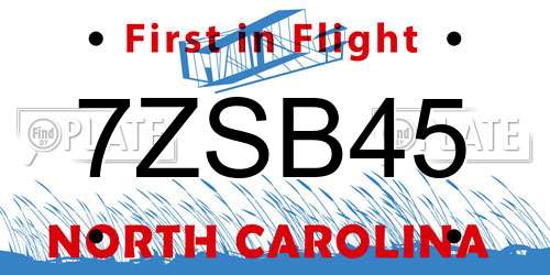 7ZSB45 North Carolina License Plate