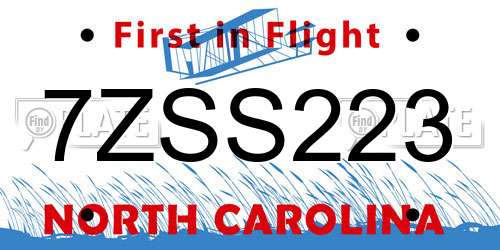 7ZSS223 North Carolina License Plate