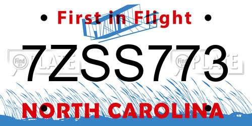 7ZSS773 North Carolina License Plate