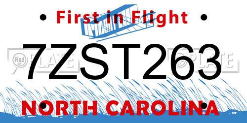 7ZST263 North Carolina License Plate