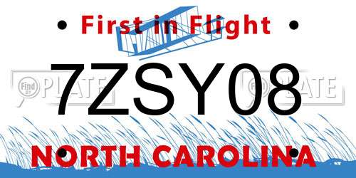 7ZSY08 North Carolina License Plate