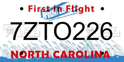 7ZTO226 North Carolina License Plate