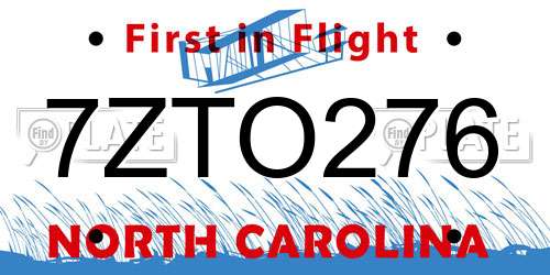 7ZTO276 North Carolina License Plate