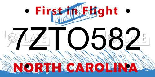 7ZTO582 North Carolina License Plate