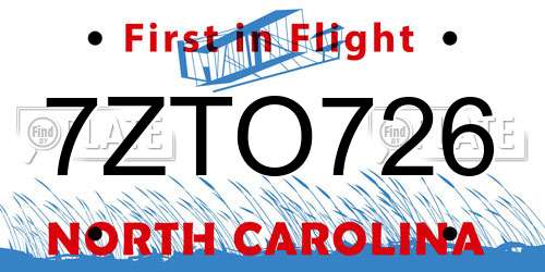 7ZTO726 North Carolina License Plate