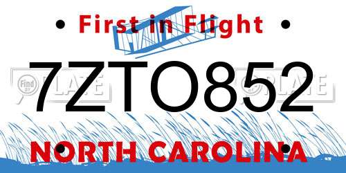 7ZTO852 North Carolina License Plate