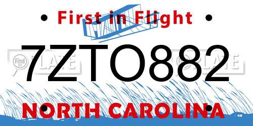 7ZTO882 North Carolina License Plate