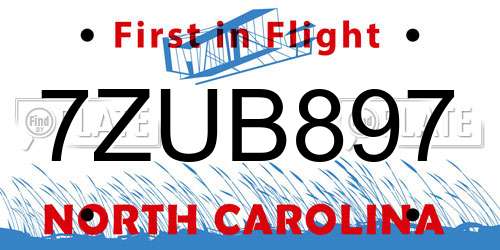 7ZUB897 North Carolina License Plate