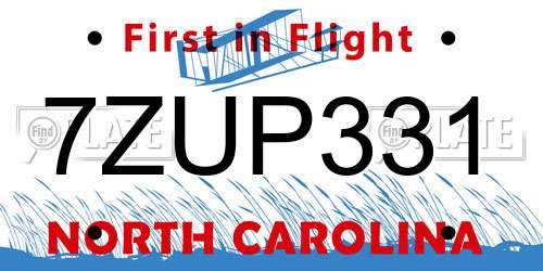 7ZUP331 North Carolina License Plate
