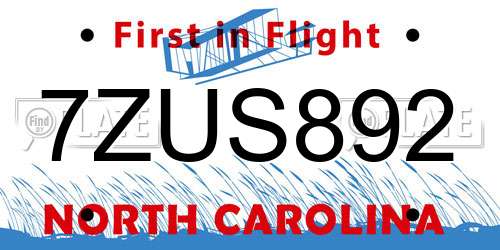 7ZUS892 North Carolina License Plate