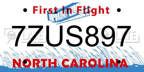 7ZUS897 North Carolina License Plate