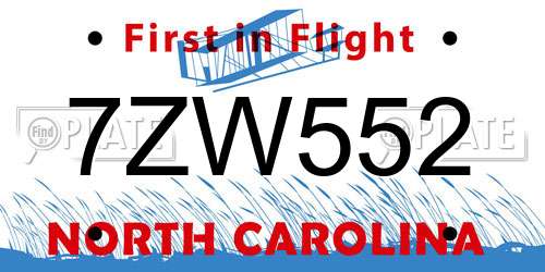 7ZW552 North Carolina License Plate