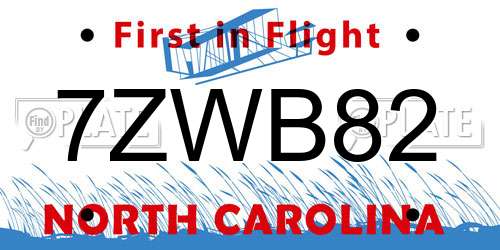 7ZWB82 North Carolina License Plate