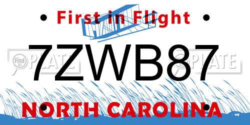 7ZWB87 North Carolina License Plate
