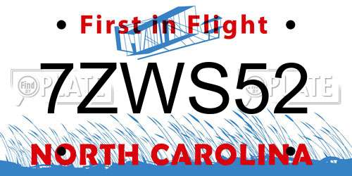 7ZWS52 North Carolina License Plate