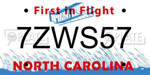 7ZWS57 North Carolina License Plate