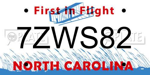 7ZWS82 North Carolina License Plate
