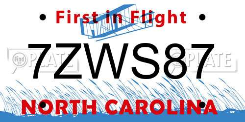 7ZWS87 North Carolina License Plate
