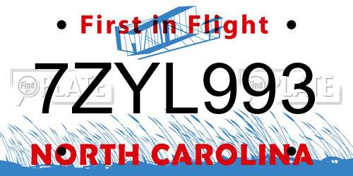 7ZYL993 North Carolina License Plate