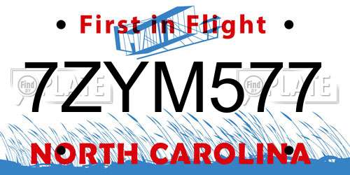 7ZYM577 North Carolina License Plate