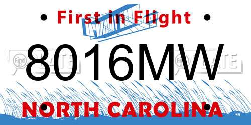 8016MW North Carolina License Plate