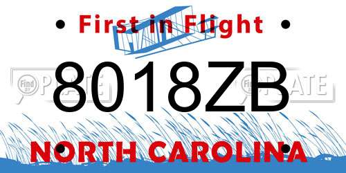 8018ZB North Carolina License Plate