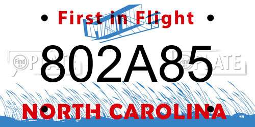 802A85 North Carolina License Plate