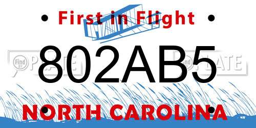 802AB5 North Carolina License Plate