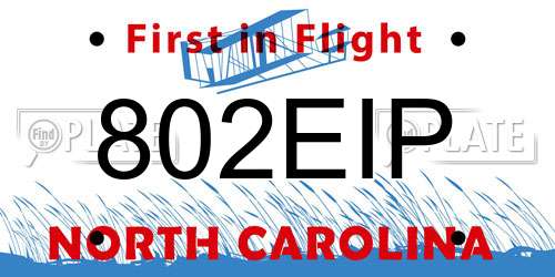 802EIP North Carolina License Plate