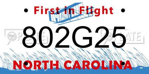 802G25 North Carolina License Plate