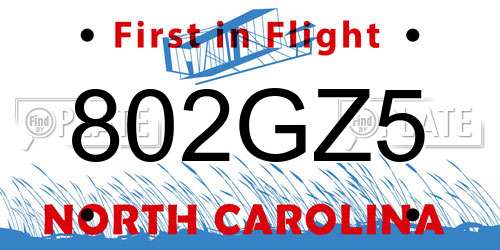 802GZ5 North Carolina License Plate