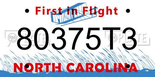80375T3 North Carolina License Plate