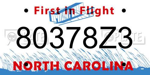 80378Z3 North Carolina License Plate