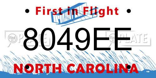 8049EE North Carolina License Plate