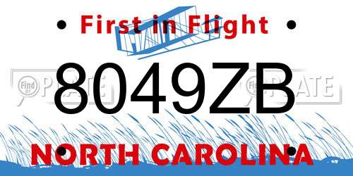 8049ZB North Carolina License Plate