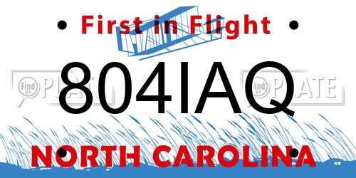 804IAQ North Carolina License Plate