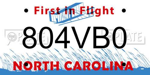804VB0 North Carolina License Plate
