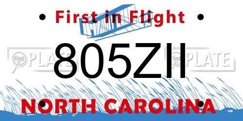 805ZII North Carolina License Plate