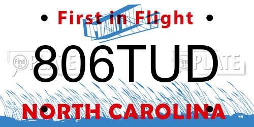 806TUD North Carolina License Plate