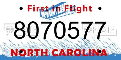 8070577 North Carolina License Plate